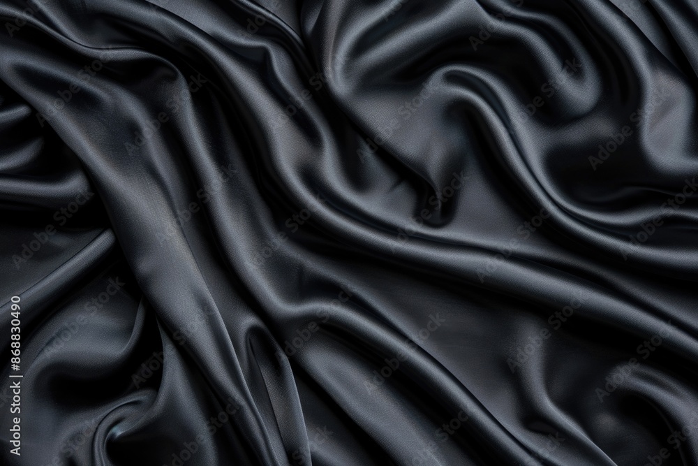 A high-quality close-up image of smooth black satin fabric A high-quality close-up image of smooth black satin fabric