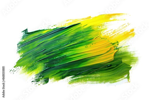 A close-up of green and yellow brush strokes on a white background, great for design or art projects photo