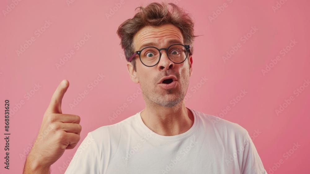 A person wearing glasses pulling a silly face, useful for humoristic content or satirical purposes A person wearing glasses pulling a silly face, useful for humoristic content or satirical purposes
