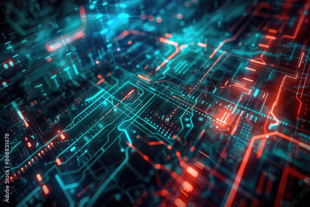 A detailed view of a computer circuit board, ideal for tech-related projects and illustrations A detailed view of a computer circuit board, ideal for tech-related projects and illustrations