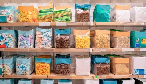 shelves stocked with an assortment of cereal boxes their vibrant packaging creating a visually appealing pattern