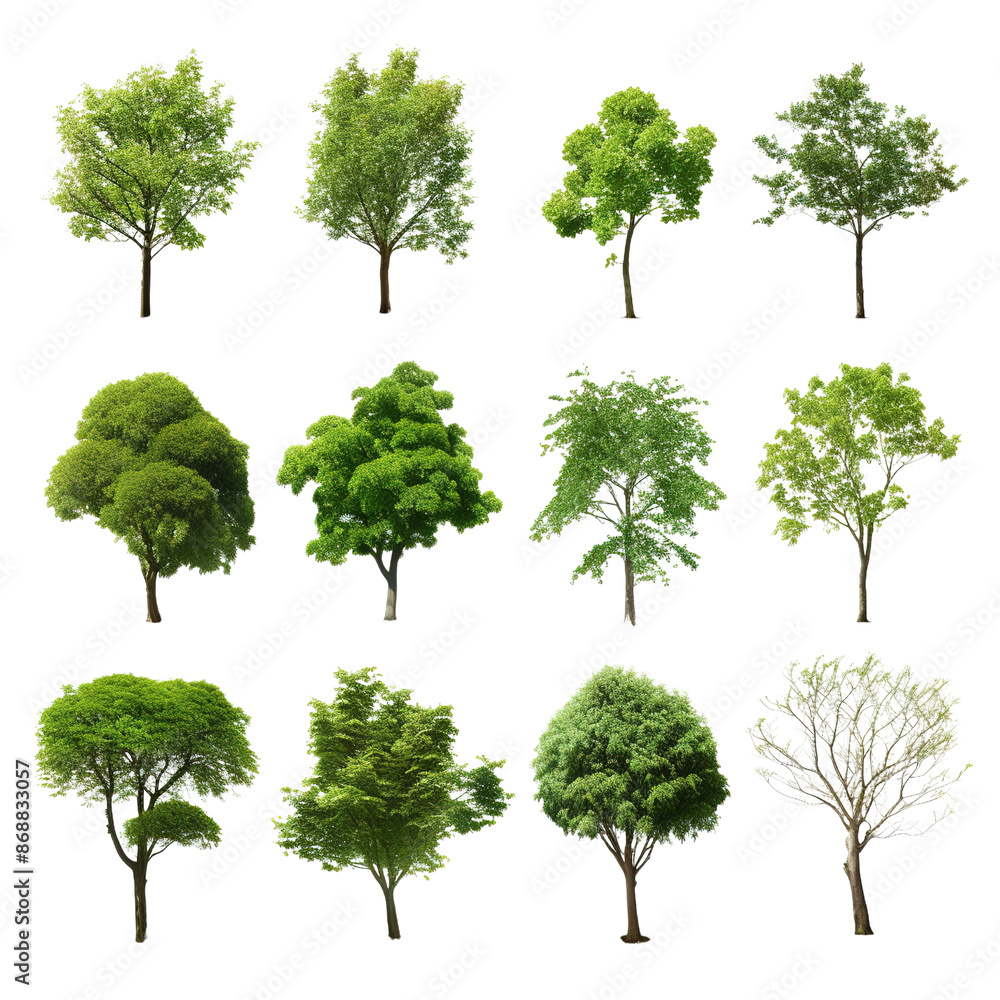 Fototapeta premium Green Tree Illustrations for Landscape Designs Isolated on Transparent background.