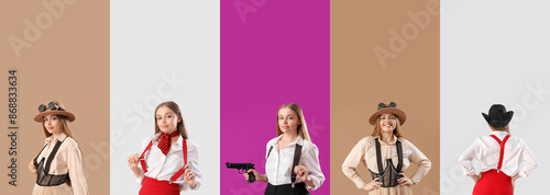 Collage of stylish young wo...