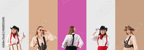 Set of stylish young woman ...
