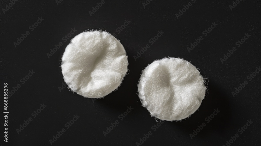 Pair of white wool pads resting on a dark background, ideal for use in textile design or photography props Pair of white wool pads resting on a dark background, ideal for use in textile design or photography props