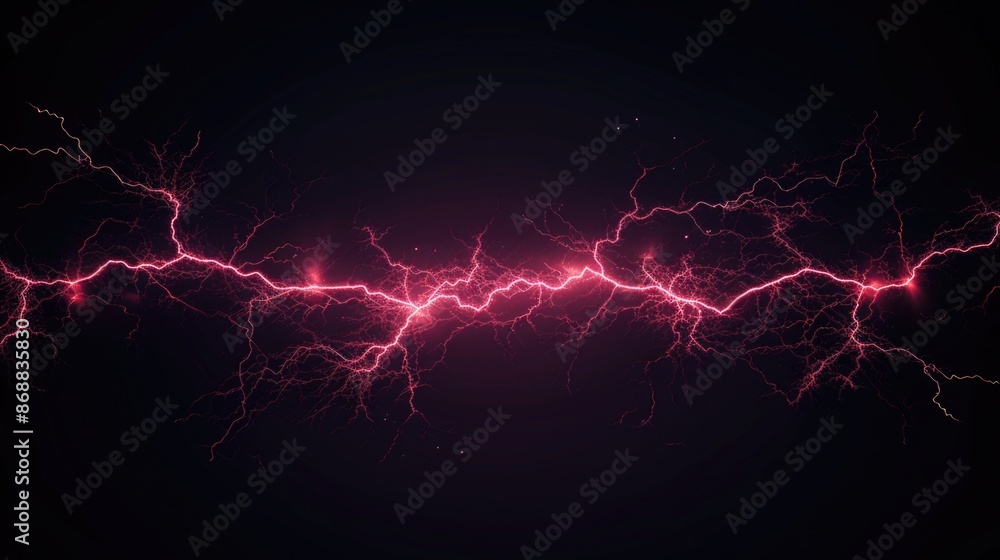 A dramatic scene featuring a dark background with multiple pink lightning strikes A dramatic scene featuring a dark background with multiple pink lightning strikes
