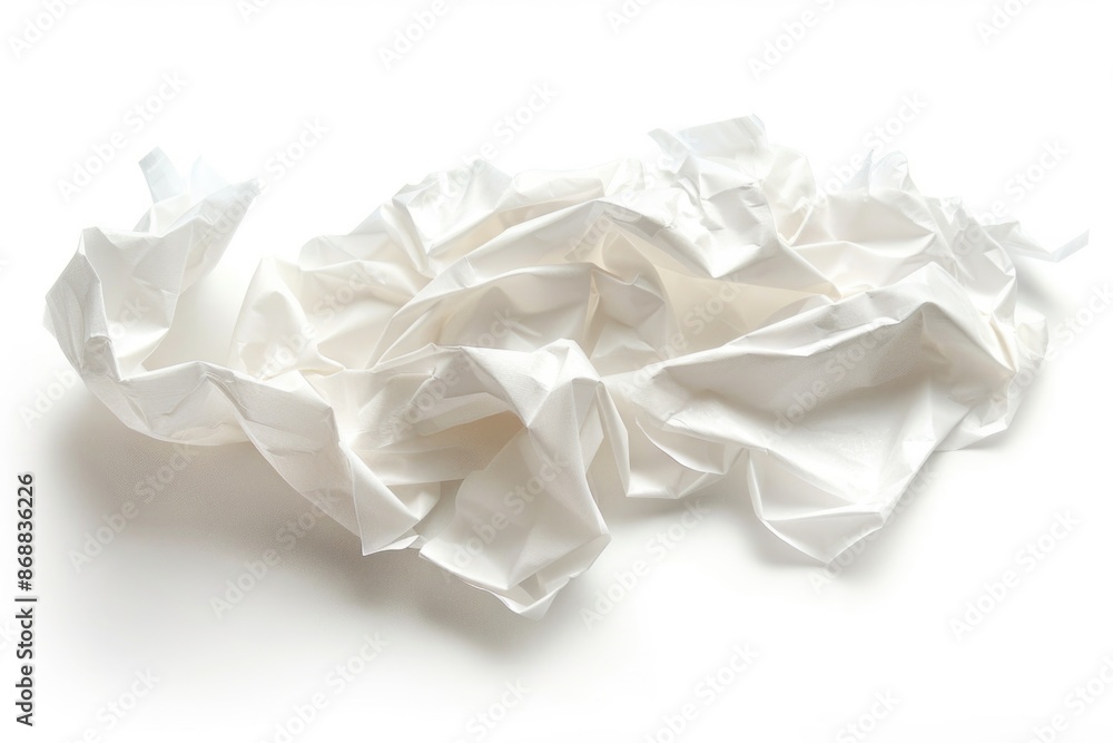 Obraz premium A pile of crumpled white paper on a white surface, useful for illustration or design concept
