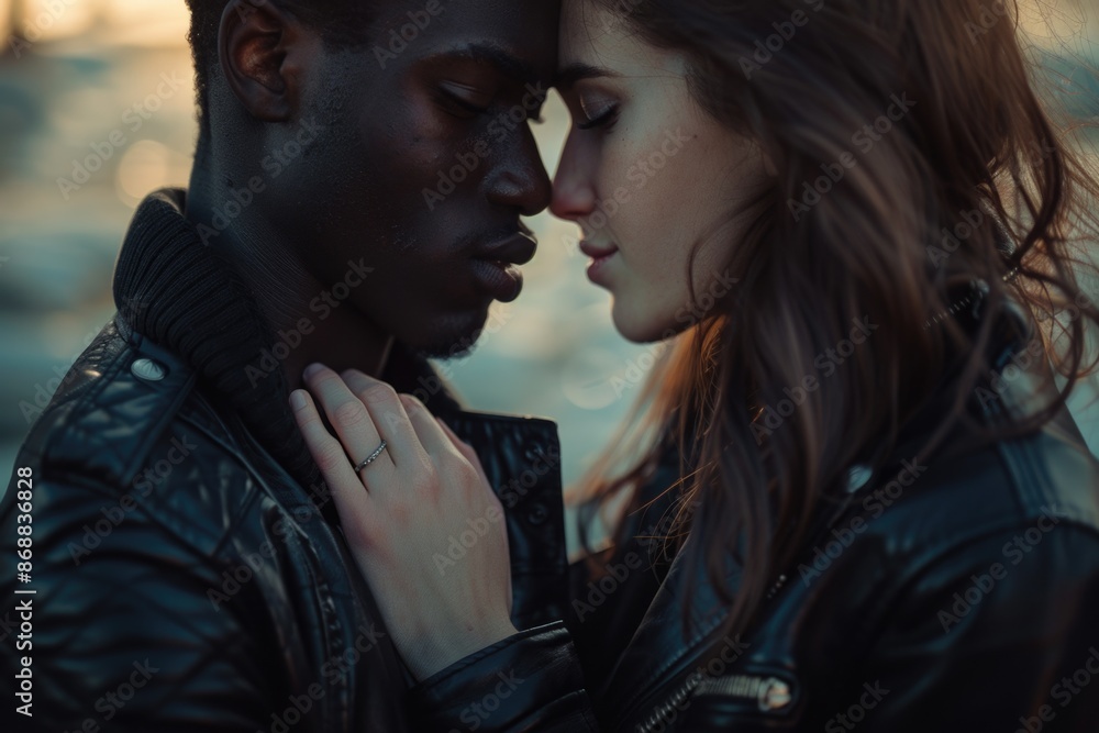 A man and a woman stand together, perhaps in a moment of togetherness or shared experience A man and a woman stand together, perhaps in a moment of togetherness or shared experience