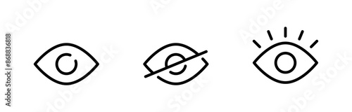 eye icon set. vision icon, see view icons - eyesight symbol - invisible eye hide icon, incognito icon no eye view hidden icon set. vision icon, unsee icons. editable stroke