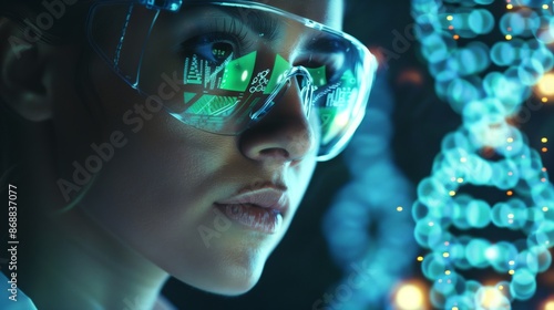 Wallpaper Mural A geneticist modifies DNA on a digital interface, their glasses reflecting the future of genetic engineering. Torontodigital.ca
