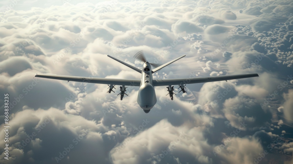 Fototapeta premium A large airplane flies through a cloudy sky