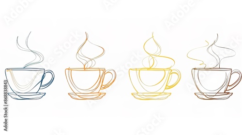 Coffee cup continuous line sketch tea icon cafe sketch drink single art outline mug logo food. Doodle cup line abstract background 
