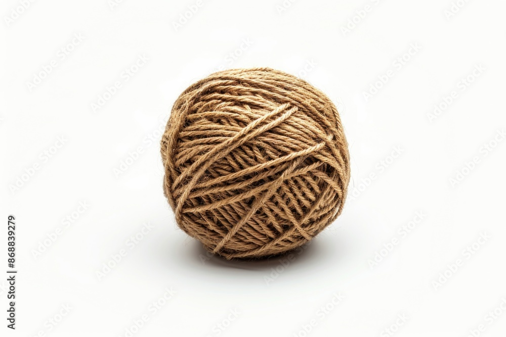 A single ball of twine placed on a white surface, perfect for illustration or design purposes A single ball of twine placed on a white surface, perfect for illustration or design purposes