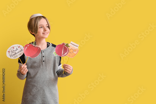 Cute little boy with decor ...
