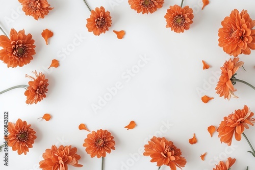 Autumn Flowers Composition with Orange Flowers and Petals Frame