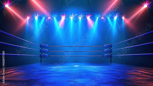 A dynamic image showcasing a professional wrestling ring under vibrant lights, with an energetic atmosphere that highlights the excitement and drama of the wrestling scene.
