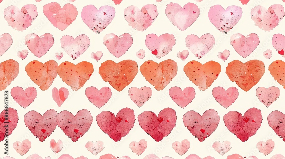 An enchanting pattern of hearts in various shades of pink, rendered in watercolor style, perfect for adding a touch of love and warmth to any creative project. An enchanting pattern of hearts in various shades of pink, rendered in watercolor style, perfect for adding a touch of love and warmth to any creative project.