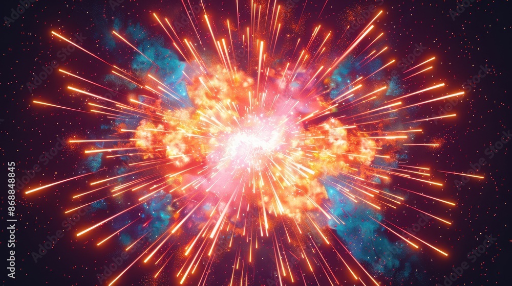 A captivating cosmic explosion with vibrant and radiant colors spreading in all directions, creating a mesmerizing and dynamic effect in the vast universe. A captivating cosmic explosion with vibrant and radiant colors spreading in all directions, creating a mesmerizing and dynamic effect in the vast universe.