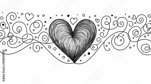 A hand-drawn heart illustration featuring loops and smaller hearts interspersed with dots, expressing love and creativity through a whimsical artistic design. photo