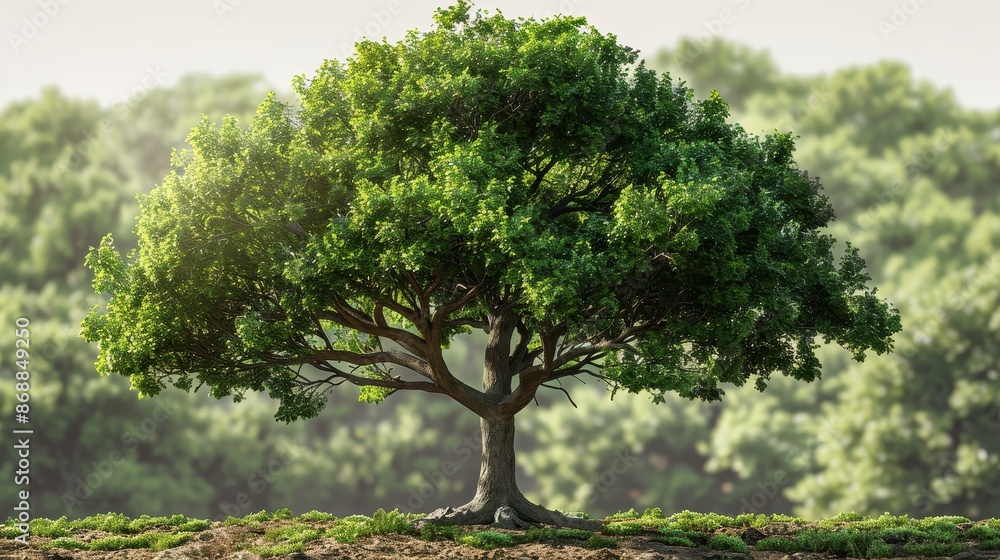 A graceful tree boasting dense foliage in the midst of a forest, capturing the essence of nature's beauty, calmness, and intricate interconnected ecosystems. A graceful tree boasting dense foliage in the midst of a forest, capturing the essence of nature's beauty, calmness, and intricate interconnected ecosystems.