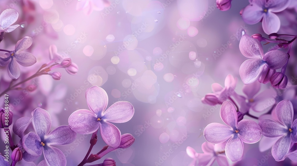 An enchanting display of light purple flowers highlighted by soft light bokeh creating a whimsical yet calming effect, perfect for springtime vibes. An enchanting display of light purple flowers highlighted by soft light bokeh creating a whimsical yet calming effect, perfect for springtime vibes.