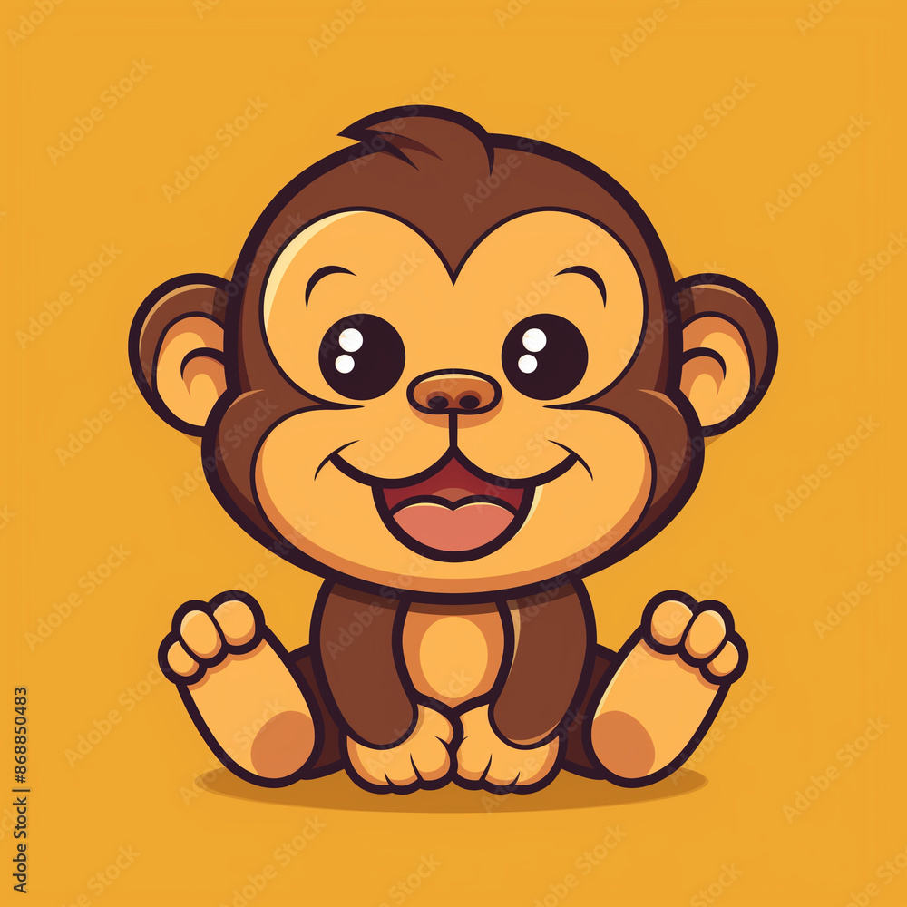 Playful Monkey Cartoon Vector Icon: Jungle Animal Illustration for Fun Graphics
