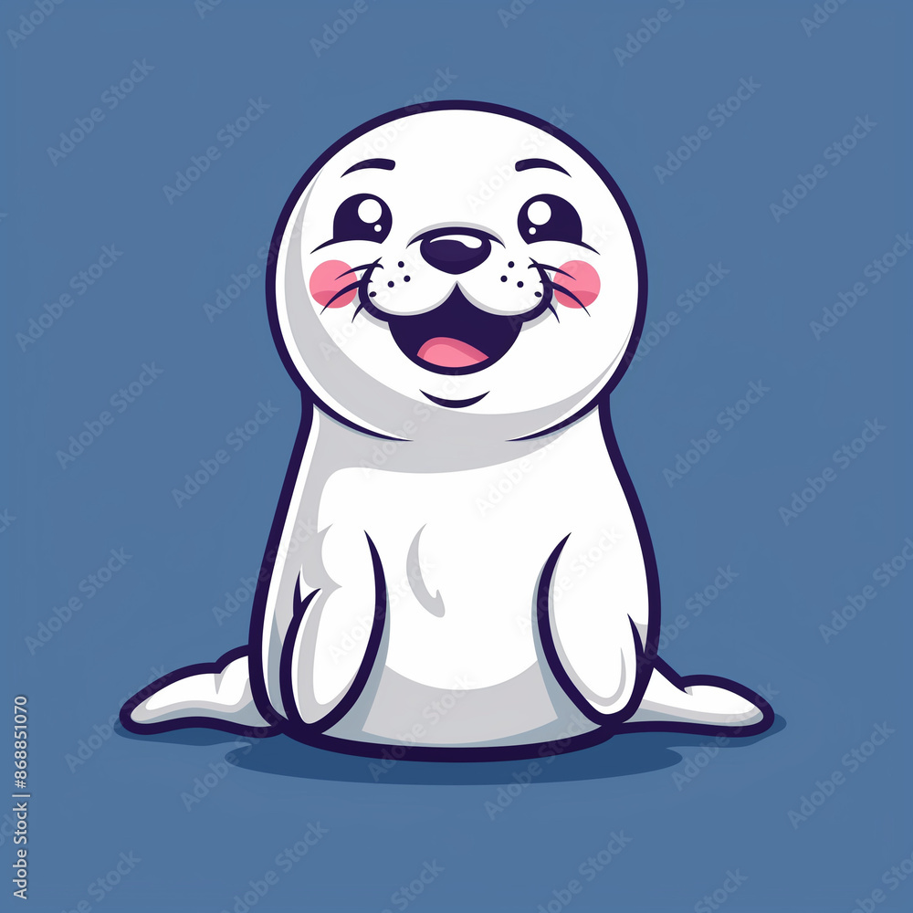 Fototapeta premium Arctic Play: Playful Seal Cartoon Vector Icon Illustration - Polar Fun in Digital Art