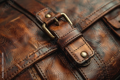 Vintage Brown Leather Handbag Close-Up