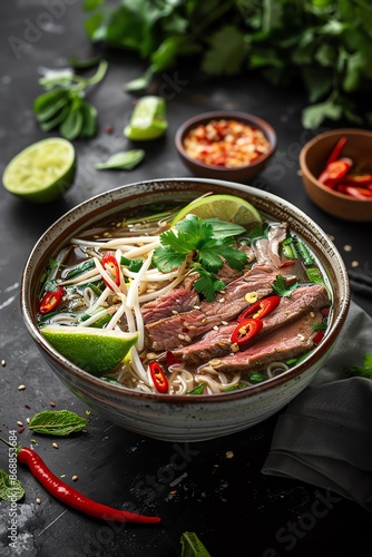 Pho served in a large ceramic bowl