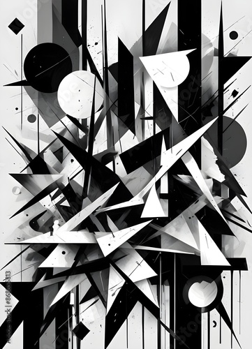 Abstract Black And White Geometry Background Futuristic Chaotic Compositions