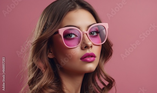 Wallpaper Mural Woman in pink sunglasses posing with pink backdrop. Torontodigital.ca