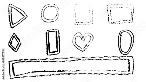 Doodles with the texture of wax chalk. Set elements imitating child drawing. Geometric shapes. Doodles abstract shapes. Vector illustration.