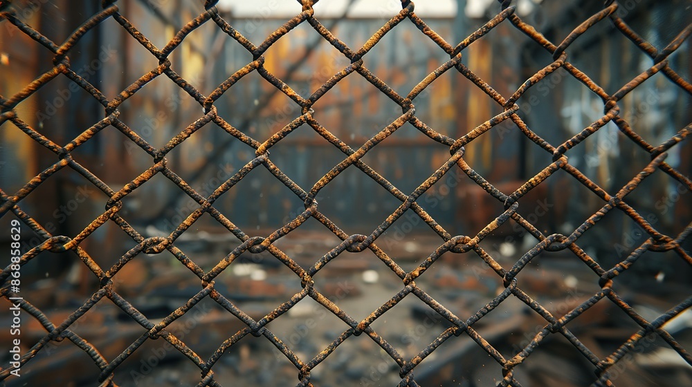 Fototapeta premium Battered Metal Grid Fence