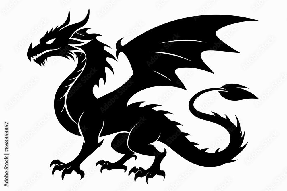 dragon silhouette vector illustration, Black Dragon silhouette vector design dragon silhouette vector illustration, Black Dragon silhouette vector design