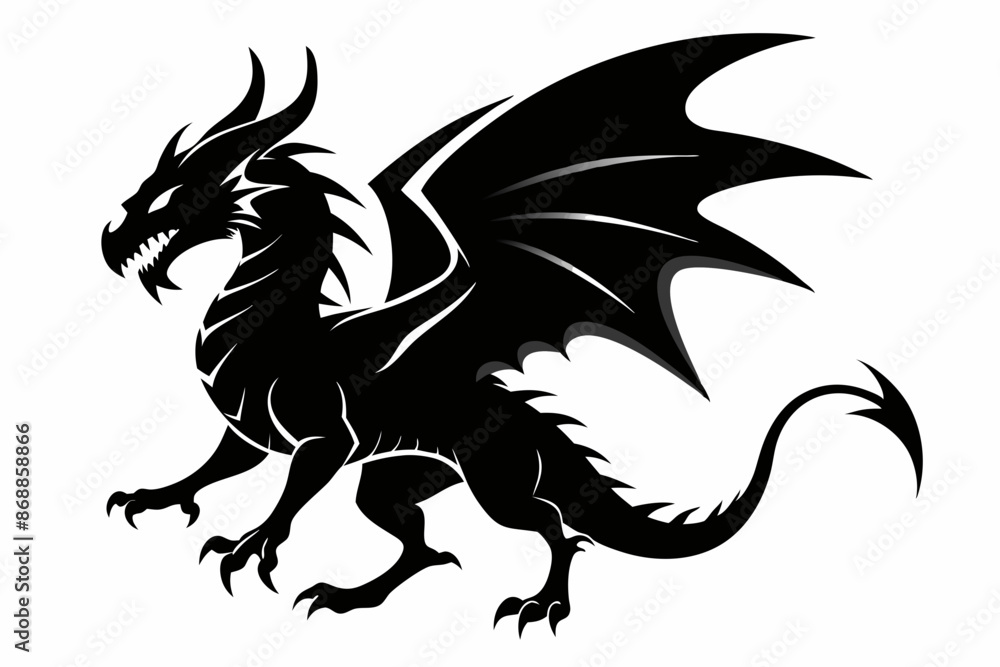 dragon silhouette vector illustration, Black Dragon silhouette vector design dragon silhouette vector illustration, Black Dragon silhouette vector design