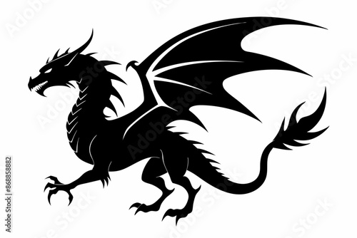dragon silhouette vector illustration, Black Dragon silhouette vector design 