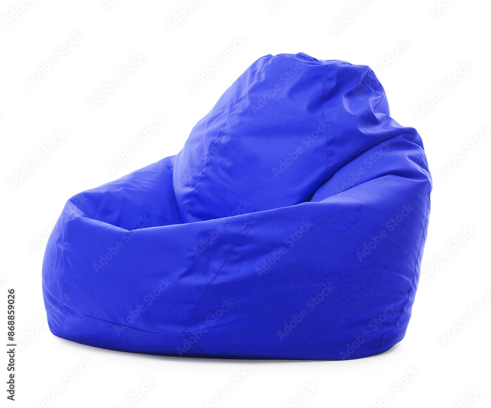 One blue bean bag chair isolated on white One blue bean bag chair isolated on white