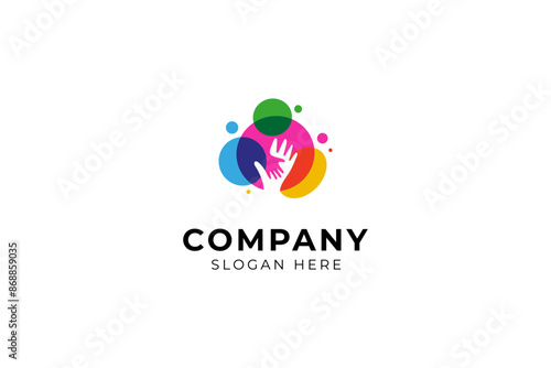Hand care logo with colorful bubble elements template vector design combination