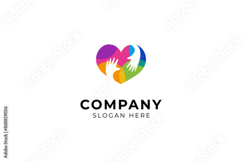Love Hand Care in colorful template vector logo design style. Suitable for any business related to Charity