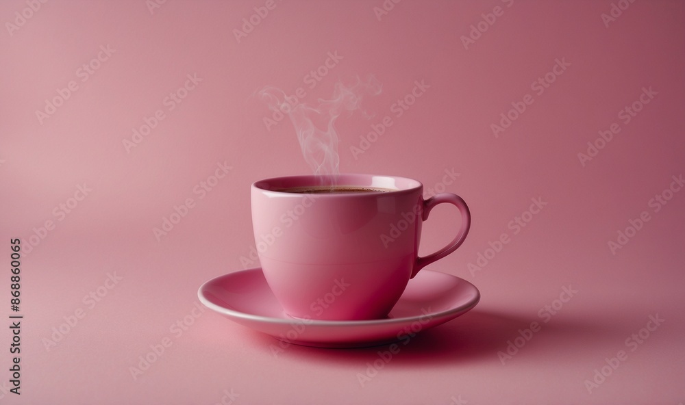 Steaming pink coffee cup on a pink background Steaming pink coffee cup on a pink background