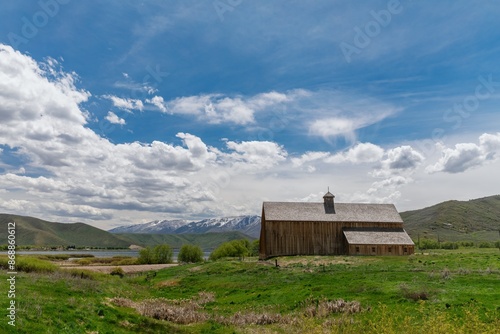 Photography Wooden barn on ranch farmland