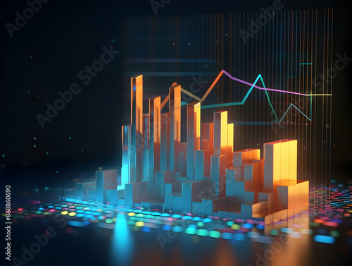 Financial data document, graph chart report statistic, marketing research development planning management, strategy analysis accounting, Financial business technology hologram concept.  © Akilmazumder