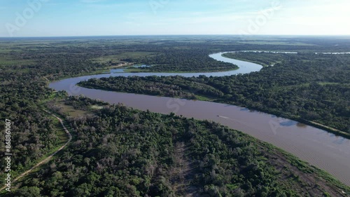 Aerial view of the city of Porto Jofre, Rio Cuiabá, Pantanal, Cuiabá, Brazil