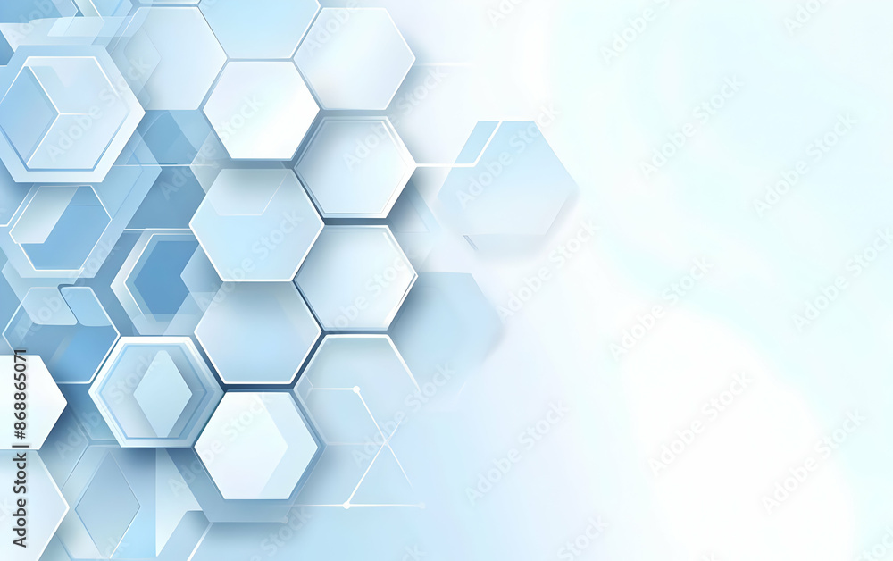 Abstract blue hexagonal pattern on a light background, ideal for technology, science, and medical presentations or designs.