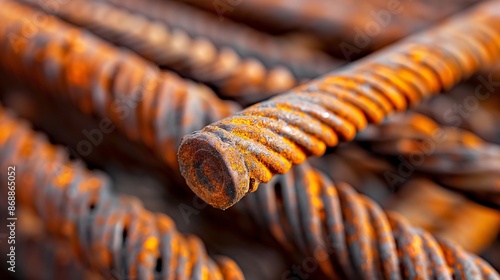 A high-resolution image of coiled rusty steel bars.