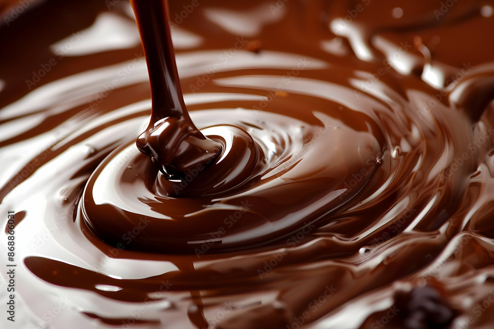 Close-up of smooth, melted chocolate being poured. Rich, decadent sweetness ideal for dessert blog posts or advertising gourmet treats. Close-up of smooth, melted chocolate being poured. Rich, decadent sweetness ideal for dessert blog posts or advertising gourmet treats.