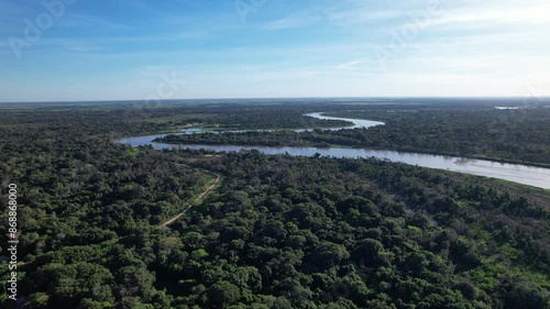 Aerial view of the city of Porto Jofre, Rio Cuiabá, Pantanal, Cuiabá, Brazil