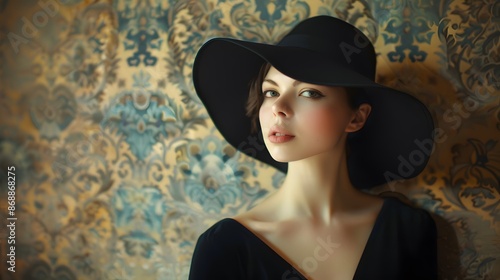 beautiful model wearing black hat