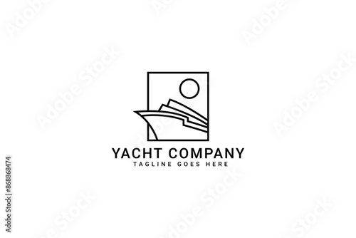 Yacht Cruise Boat Ship for Ocean Vacation Logo design inspiration with minimalist line art style om white background