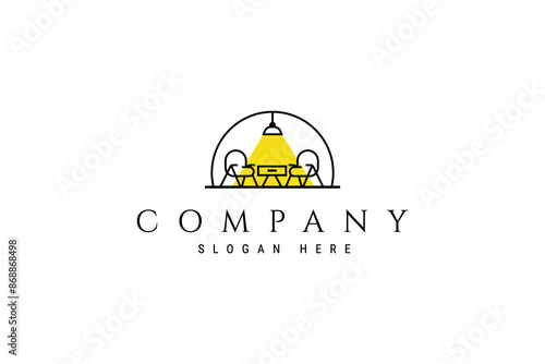 furniture interior home logo design inspiration with lamp light minimalist line art style